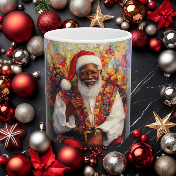 Ceramic Mug, (11oz, 15oz) African American Santa Claus Christmas Mug, Fun and Festive, Gift Idea, Original Design, Fun for All Ages Colorful