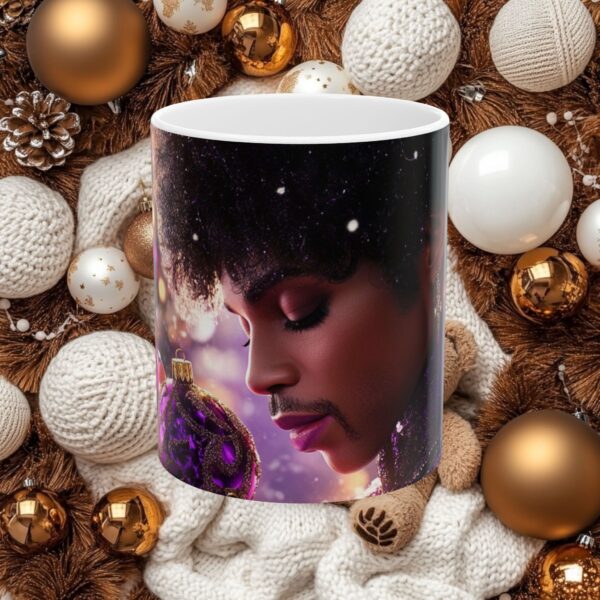 Prince Purple Rain Christmas Ceramic Mug 11 oz and 15 oz, Festive Fun Design, Bold Colors, Coffee Cup, Tea Mug, African American, Novelty