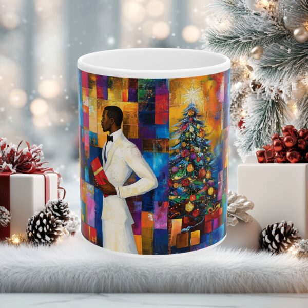 African American Christmas Mug, Black man, nostalgic, bold festive colors - Holidays Gift, Ceramic Cup, Beverage Holder, Hot Cocoa Mug, Xmas