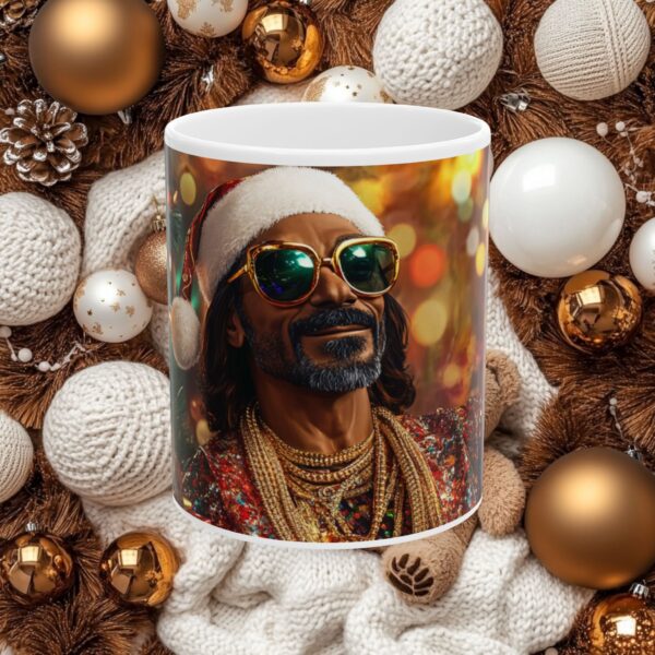 Christmas Snoop Dogg Ceramic Mug 11 oz and 15 oz, Festive and Fun Design, Bold Colors, Coffee Cup, Tea Mug, African American, Novelty