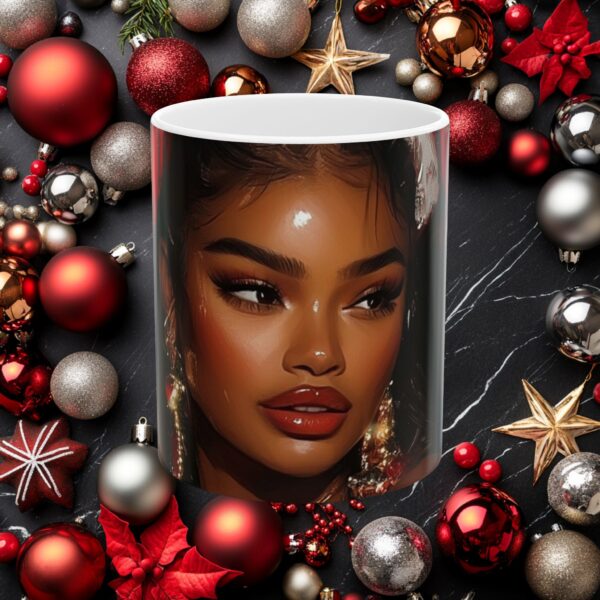 African American Christmas Ceramic Mug, (11oz, 15oz) Bold Design, Colorful and Festive, Santa Baby Design, Fun Gift Idea, Sexy Design