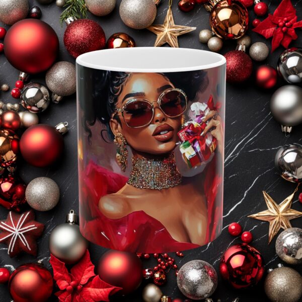 African American Christmas Ceramic Mug, (11oz, 15oz) Bold Design, Colorful and Festive, Santa Baby Design, Fun Gift Idea, Sexy Design