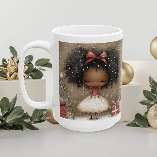 Christmas Mug, African American Festive Holiday Winter Design, 11oz, 15oz Ceramic Cup, Gift for Black Girl, Xmas Tea Coffee Mugs, Cute Cocoa - Image 7