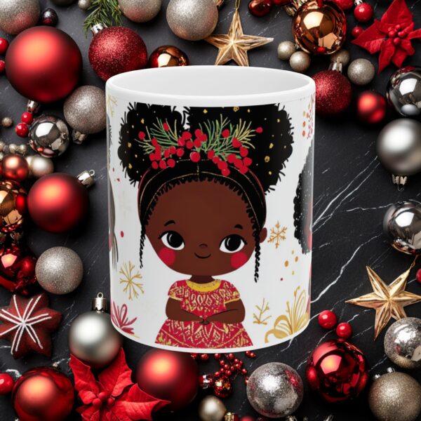 African American Christmas Mug, Ceramic (11oz, 15oz), Cute Black Girls Design, Bold Abstract Colors, Festive Design Fun and Cute