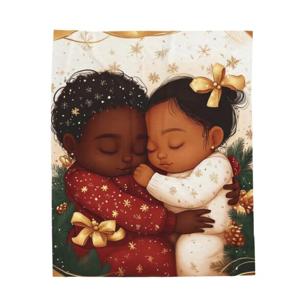 African American Christmas Velveteen Plush Blanket, Brown Babies Design Holiday Throw, Soft Cozy Xmas Decor, Original Design - Image 5