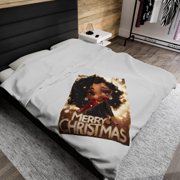 African American Woman Christmas Velveteen Plush Blanket, Black Holiday Throw, Soft Cozy Xmas Decor, Soft Touch Gift, Original Design - Image 4