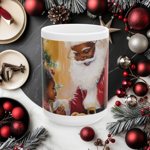 Ceramic Mug, (11oz, 15oz) African American Santa Claus Christmas Mug, Fun and Festive, Gift Idea, Original Design, Fun for All Ages Colorful - Image 5