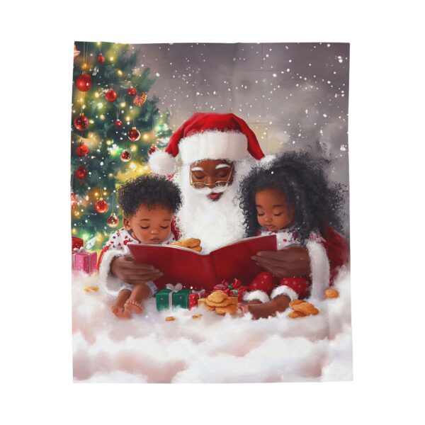 African American Santa Claus and Kids Christmas Velveteen Plush Blanket, Holiday Throw, Soft Cozy, Soft Touch Gift, Original Design - Image 5