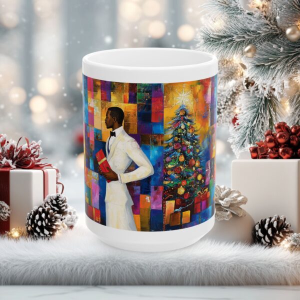 African American Christmas Mug, Black man, nostalgic, bold festive colors - Holidays Gift, Ceramic Cup, Beverage Holder, Hot Cocoa Mug, Xmas - Image 5