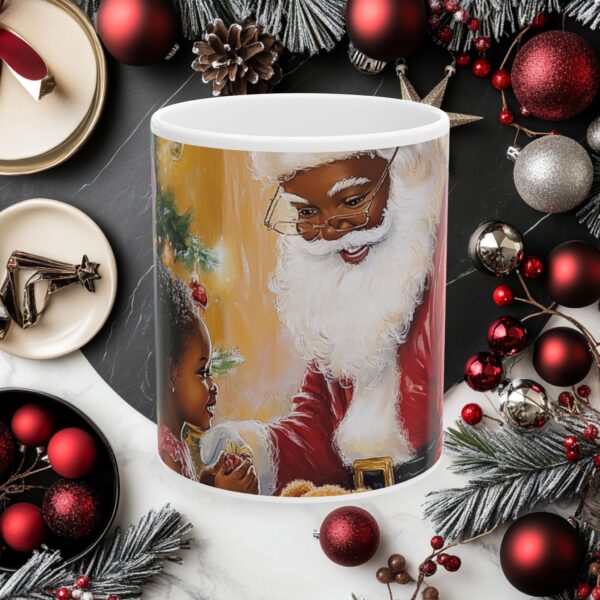 Ceramic Mug, (11oz, 15oz) African American Santa Claus Christmas Mug, Fun and Festive, Gift Idea, Original Design, Fun for All Ages Colorful