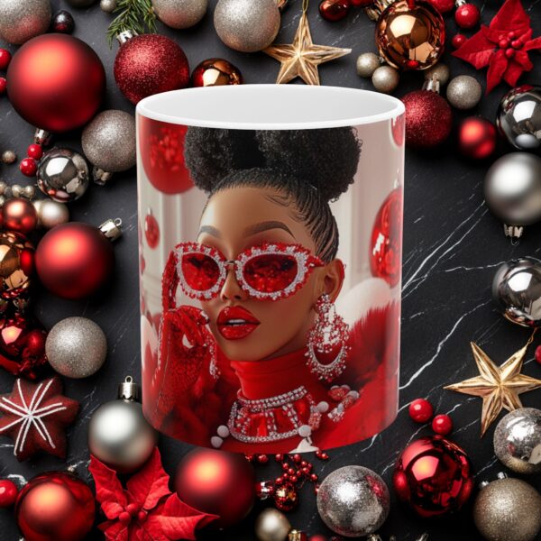 African American Christmas Ceramic Mug, (11oz, 15oz) Bold Design, Colorful and Festive, Santa Baby Design, Fun Gift Idea, Sexy Design