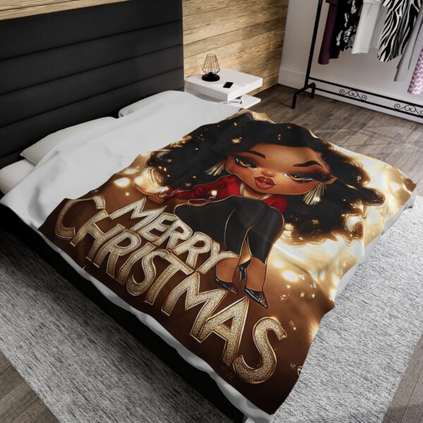 African American Woman Christmas Velveteen Plush Blanket, Black Holiday Throw, Soft Cozy Xmas Decor, Soft Touch Gift, Original Design - Image 12