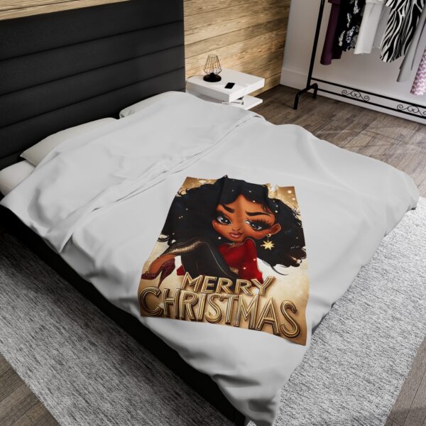 African American Woman Christmas Velveteen Plush Blanket, Black Holiday Throw, Soft Cozy Xmas Decor, Soft Touch Gift, Original Design - Image 4