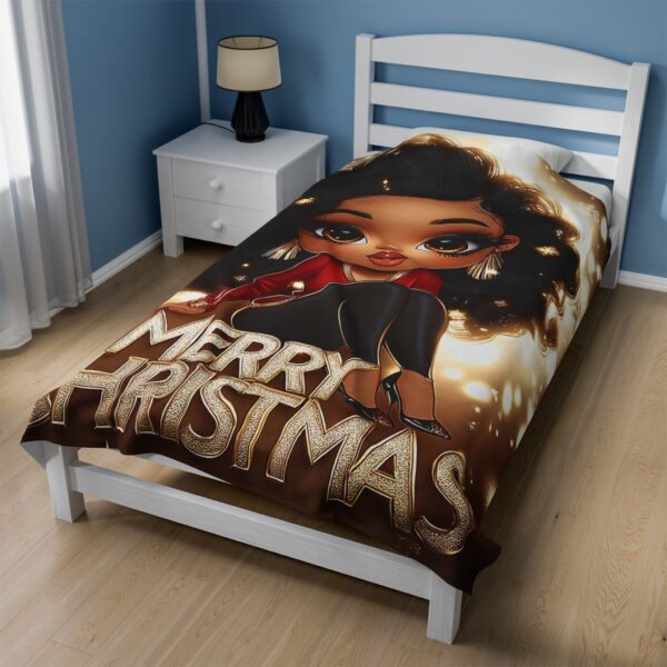 African American Woman Christmas Velveteen Plush Blanket, Black Holiday Throw, Soft Cozy Xmas Decor, Soft Touch Gift, Original Design - Image 11