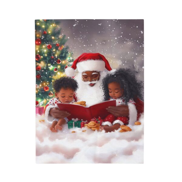 African American Santa Claus and Kids Christmas Velveteen Plush Blanket, Holiday Throw, Soft Cozy, Soft Touch Gift, Original Design