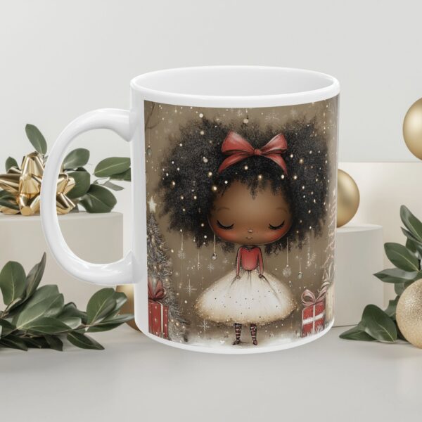 Christmas Mug, African American Festive Holiday Winter Design, 11oz, 15oz Ceramic Cup, Gift for Black Girl, Xmas Tea Coffee Mugs, Cute Cocoa - Image 3