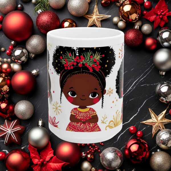 African American Christmas Mug, Ceramic (11oz, 15oz), Cute Black Girls Design, Bold Abstract Colors, Festive Design Fun and Cute - Image 5