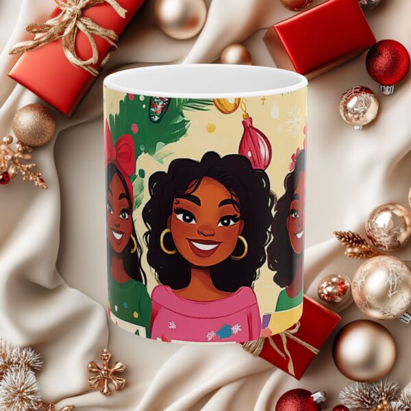 Ceramic Mug, African American Girlfriends Christmas Gift, Holiday Coffee Cup, Black Women Xmas Present, Festive Cocoa Mug, BFF Tea Cup