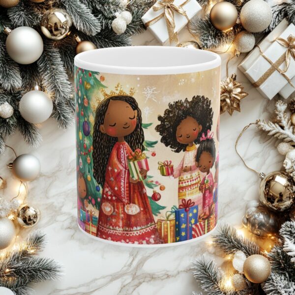 Ceramic Mug, (11oz, 15oz) African American Christmas Ceramic Mug, Fun and Festive, Gift Idea, Original Design, Fun for All Ages, Colorful