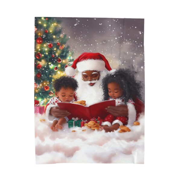 African American Santa Claus and Kids Christmas Velveteen Plush Blanket, Holiday Throw, Soft Cozy, Soft Touch Gift, Original Design - Image 9